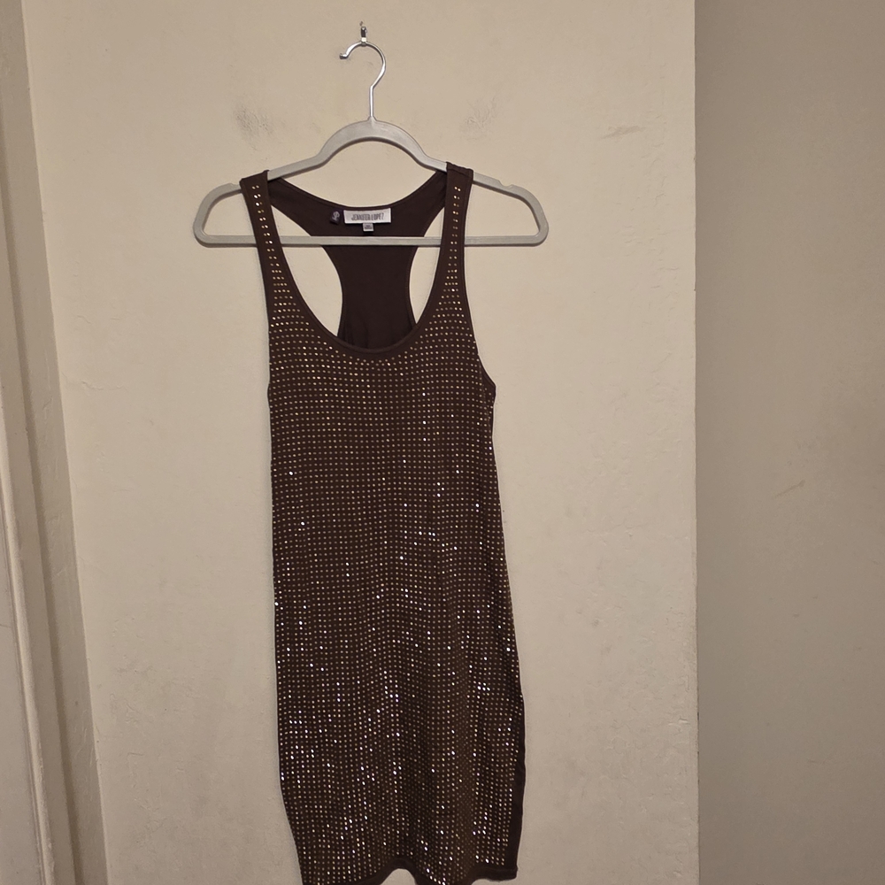 Jennifer Lopez Sparkling Army Green Racerback T - Shirt Dress Size XS